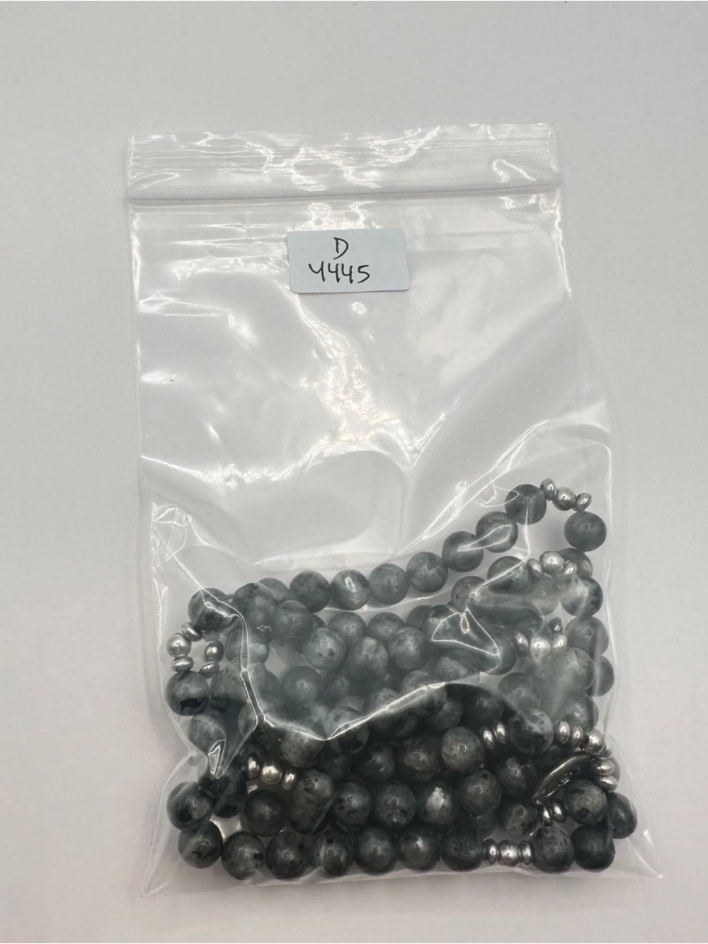 Gray Obsidian Beaded Necklace w/ Ohm Pendant Silver Spacers Yoga Buddhist Mala - Picture 6 of 6